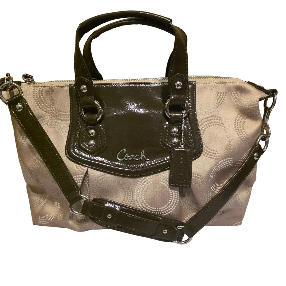 COACH Biege Ashley Dotted Op Art Satchel AUTHENTIC F20027